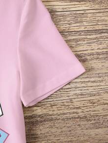 THE POWERPUFF GIRLS X SHEIN 女童字母卡通印花圆领短袖休闲连衣裙 - 白色 - 查看 5