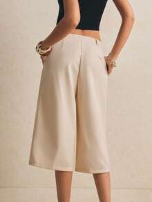 Poéselle Women's Casual Solid Color Straight Leg Capri Pants For Commuting, Formal Pants For Women,Office Outfits For Women,Summer - White - View 3