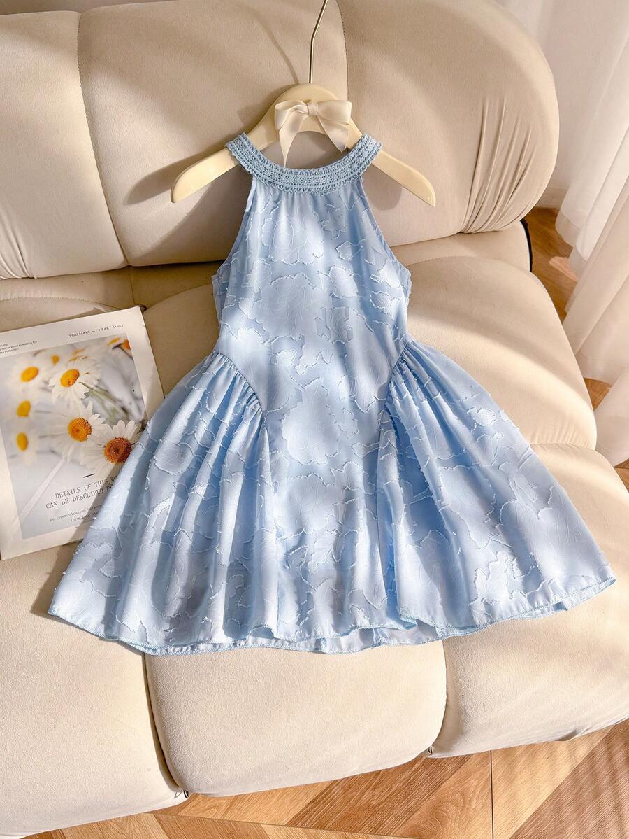 Genkimix Kids Đầm trễ vai thời trang cho bé gái, mùa hè - Màu xanh nhạt - Xem 1