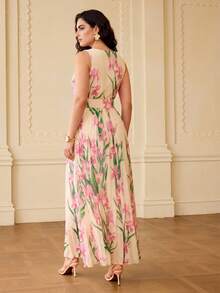 ZEYLAH ELEGANT PLUS SIZE WOMEN IRIS FLOWER PRINT LONG DRESS - Multicolor - View 3