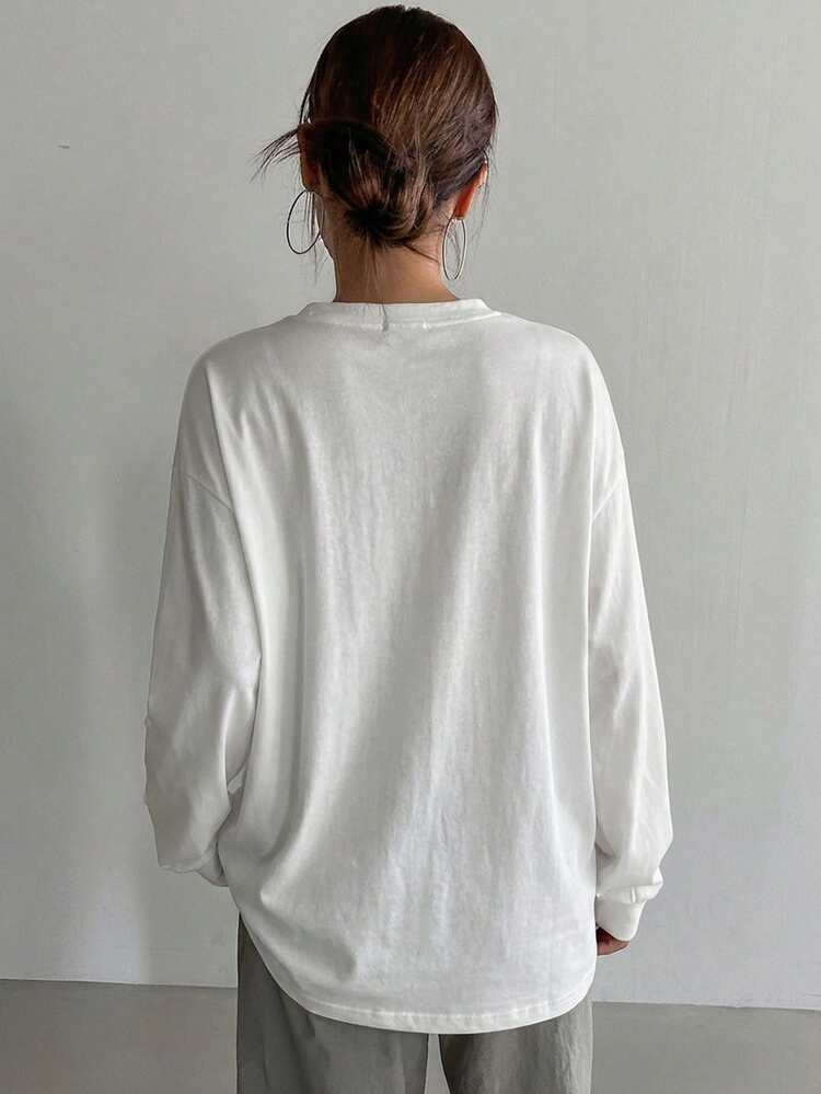 Women's Casual Solid Color Long Sleeve T-Shirt, Versatile For Spring & Autumn