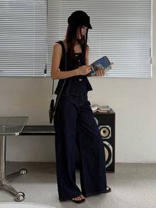 DAZY Bộ quần yếm denim hai mảnh dành cho nữ - Màu xanh lam - Xem 9
