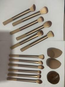 Juego de brochas de maquillaje, herramientas de maquillaje profesionales completas, almacenamiento portátil, perfecto para principiantes y caja de regalo festiva - Dorado - Ver 6