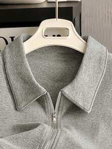 Women's Casual Minimalist Double Zipper Short Sleeve Top, Summer - Light Grey - View 4