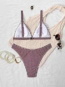 Costavie 2 chiếc/Bộ Đồ bơi bikini thong nữ họa tiết hoa nhỏ nhiều màu, cắt cao bên hông, cho đi biển & resort - Nhiều màu - Xem 5