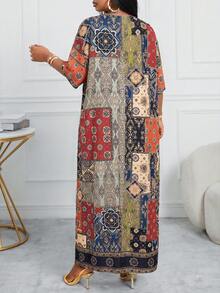 SHEIN Lady 大码休闲拼接印花连衣裙 - 彩色 - 查看 2