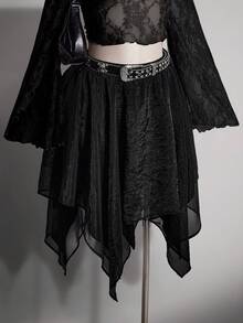 SHEIN ICON 大码女式纯色休闲百搭日常穿搭半身裙 - 黑色 - 查看 6