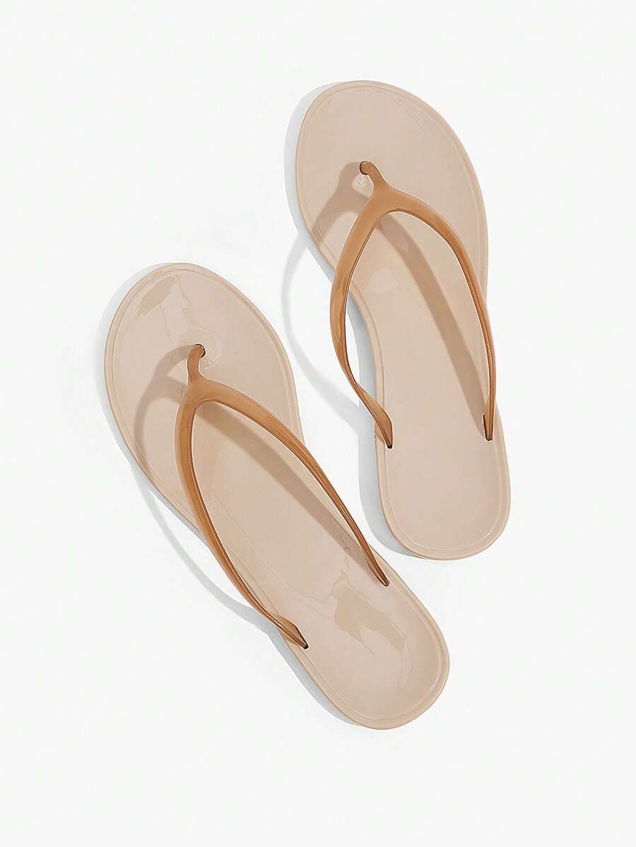 Grefit Spring And Summer New Round Toe Flat Bottom Casual Vacation Simple Brown Flat Sandals Slippers Women's Flip-Flops - Coffee Brown - View 1