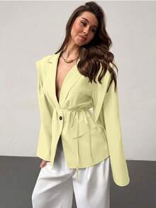Rafferiza Women's Fashionable Commuter Solid Color Regular Jacket - Light Yellow - View 5