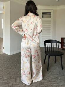 DAZY 女士印花上衣和裤子睡衣套装 - 杏色 - 查看 2