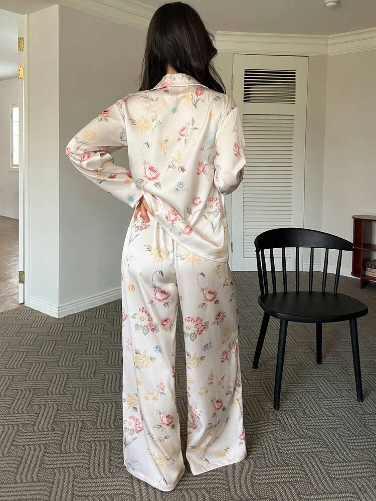 Women Floral Print Top And Pants Pajama Set