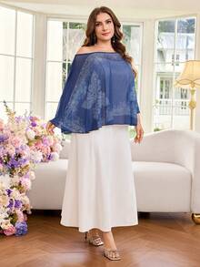 Modelyn Bộ đồ 2 mảnh dành cho nữ cỡ lớn, gồm áo lưới in hoa xanh trắng và váy slip, kiểu dáng thanh lịch, lãng mạn và thời trang, phong cách quý phái. Bộ gồm áo và váy slip và váy slip, thích hợp cho phái nữ. - Xanh và trắng - Xem 7