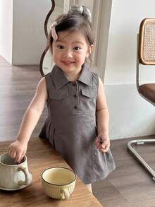 Dazy Kids 女嬰休閒可愛無袖中長洋裝，夏季女幼兒陽光洋裝 - 灰色 - 查看 5