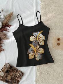 Divinelle Áo tank top kiểu dáng tối giản, chất liệu 95% cotton, họa tiết thêu giả, thích hợp cho mùa hè. - màu đen - Xem 3