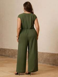 Juhart Plus Size Woven Casual Jumpsuit, Fashionable Commuter Design For Women In Summer - Green - View 2