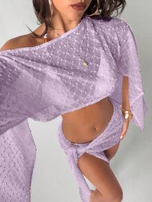 Aloruh Women's Summer Lavender Casual 2-Piece Set,Jacquard Shawl Top And Wrap Mini Skirt,Beach Holiday Vacation Swimwear Cover Ups Bathing Suits - Mauve Purple - View 8