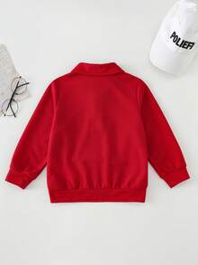 SHEIN 兒童小男孩舒適純色長袖 Polo 衫，返校季夏季職業日休閒穿搭，戶外校園街頭風派對，高質感 - 紅色 - 查看 4