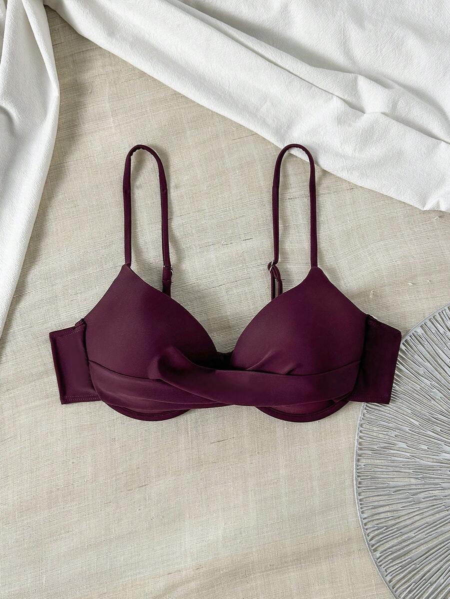 Swim Lushoire 女款前打結抓皺鋼圈比基尼上衣 - 中紫紅色 - 查看 1