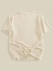 EASEVO Plus Size Men's Casual Waffle Knit Round Neck Short Sleeve T-Shirt - Beige - View 7