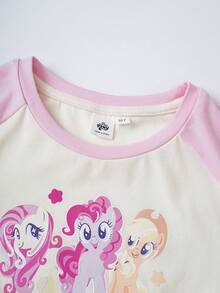 My Little Pony X SHEIN Áo thun tay ngắn cổ tròn raglan G4 dành cho bé gái tuổi teen - Màu be - Xem 3