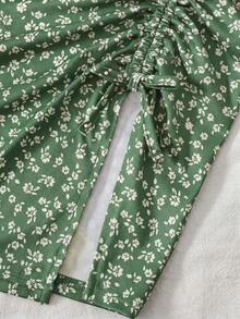 Emery Rose Kids Emery Rose Kids 两件套女童针织纯色吊带背心和碎花迷你裙套装 - 綠色 - 查看 5