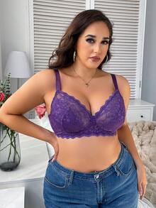 DesireSculpt 1 chiếc áo ngực có gọng, thoải mái, phối ren dành cho nữ cỡ lớn. - Màu tím - Xem 5