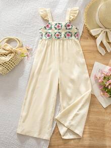 Emery Rose Kids Emery Rose Kids 女童纯色织带休闲荷叶边领连体裤 - 彩色 - 查看 6