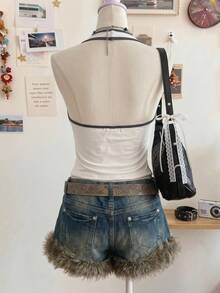 SHEIN EZwear 女款白色夏季街頭風 Y2K 城市度假運動數位印花細肩帶背心，修身街頭風，度假音樂節海島時尚上衣 - 彩色 - 查看 2
