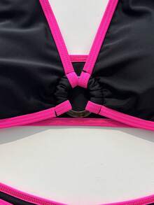 Swim Basics Vacation Beach Contrast Color Trim Swimwear Set - Multicolor - View 8