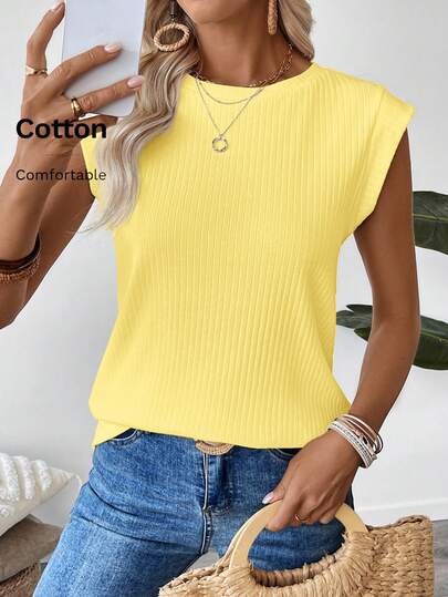 EMERY ROSE Damen Einfarbiges Rundhals Casual Vielseitig Alltags T-Shirt