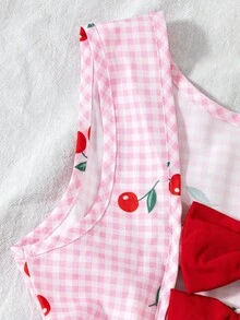 SHEIN Đầm ngắn tay ngắn, thắt eo, in hoa, hở lưng, thiết kế nơ bướm cho bé gái tuổi teen - Hồng - Xem 7