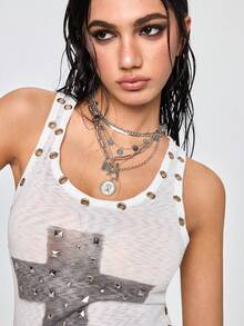 ROMWE Grunge Punk Bộ 3-6 chiếc vòng cổ kim loại thời trang thanh lịch cổ điển hình đồng xu, chân dung, thánh giá, ổ khóa, mặt dây chuyền rỗng, phong cách Y2K cá nhân hóa, phù hợp cho phụ nữ, nam giới, các cặp đôi, mùa thu/đông, kỳ nghỉ, tiệc tùng, đám cưới, đeo hàng ngày - Bạc - Xem 3