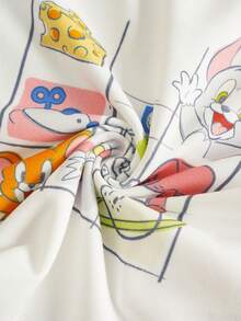 TOM & JERRY X SHEIN 女婴卡通可爱圆领短袖T恤和休闲短裤套装 - 紅白色 - 查看 6