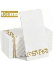 25/50/100pcs Linen Feel Disposable Bathroom Napkins, Guest Towels Disposable Bathroom Soft, Absorbent Napkins Paper, Disposable Hand Towels For Bathroom, Parties, Weddings, Dinners, Gold, 12" X 17" - Gold - View 13