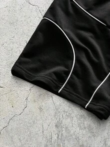 EVRINFINITE Quần short nam màu đen với đường chỉ cong màu trắng và cạp chun, phong cách đường phố. - màu đen - Xem 3