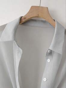 Resyla New Bat Wing Short Casual Chiffon Shawl Solid Color Blouse For Women - Dusty Blue - View 5