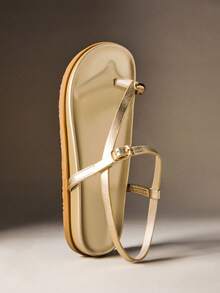 Hauture Sandalias planas de PU metálico con anillo para el dedo del pie de metal dorado cómodas para mujer - Dorado - Ver 9