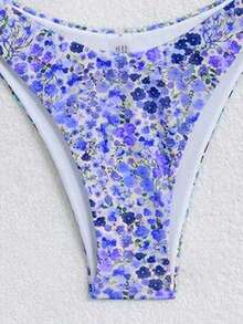 Swim Mod Set de 2 piezas de bikini con estampado floral colorido y aleatorio, lindo para el verano y las vacaciones en la playa - Multicolor - Ver 5