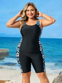 Swim Lushoire Plus Size Women 2pcs Printed Thick Strap Backless Bikini Set - Multicolor - View 4