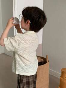 DAZY Baby Boy Solid Color Front Button Collar Casual Short Sleeve Top Toddler Summer - Apricot - View 2