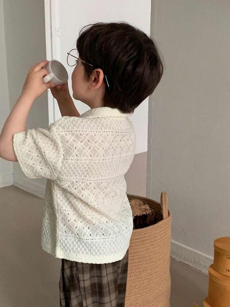 Baby Boy Solid Color Front Button Collar Casual Short Sleeve Top