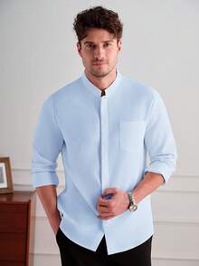 Core Aspect Men's Casual Commuter White Button-Down Shirt - Blue - View 6