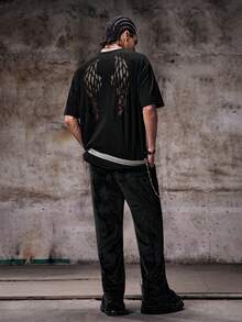 Skyrend Loose Fit Men's Wings Pattern Laser Cut Out Mesh Panel T-Shirt, Summeremo - Black - View 8
