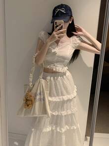 DAZY 女士刺绣褶皱休闲百搭日常衬衫 - 白色 - 查看 8