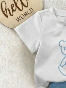 2pcs/Set Newborn Striped Short Sleeve T-Shirt + Shorts - Blue and White - View 6