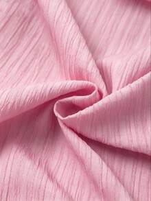 GlowEve CURVE Plus Size Women's Solid Color Textured Jacquard V-Neck Sleeveless Blouse, Ruffle Tie Bow Vacation Shirt - Dusty Pink - View 3