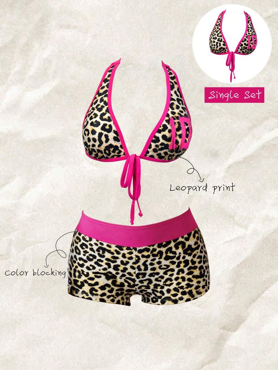 Elavelle Top de bikini à imprimé de positionnement pour femmes avec attache au cou, printemps/été - Multicolore - Voir 1