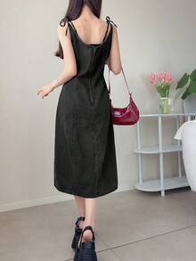 FRIFUL Women's Casual Sleeveless Denim Slit Dress For Summer Cute Tops - Dark Grey - View 2