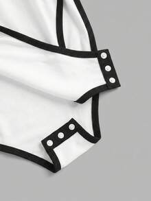 Comfortcana Bộ 2 áo liền thân tay ngắn cỡ lớn, viền phối màu tương phản. - Đen và trắng - Xem 10