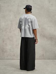 PAVTROS Men's Casual Fashion Street Daily Commute Letter Embossed Dropped Shoulder Loose T-Shirt, Summer - Grey - View 4
